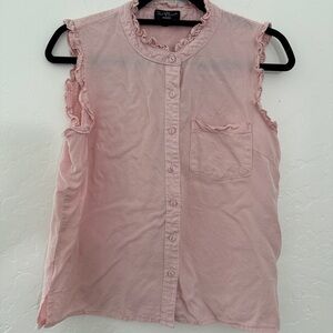 Velvet Heart Pink Ruffle Sleeveless Button Down Blouse | M